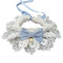 Elegant dog lace collar with blue bow and pearl accent, adjustable pet accessory