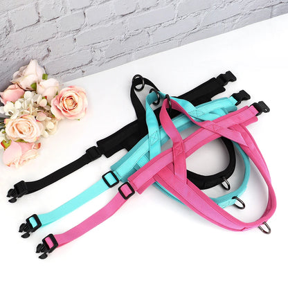 Colorful no pull dog harness with padded nylon straps for small to large dogs, reflective walking vest in pink, blue, and black