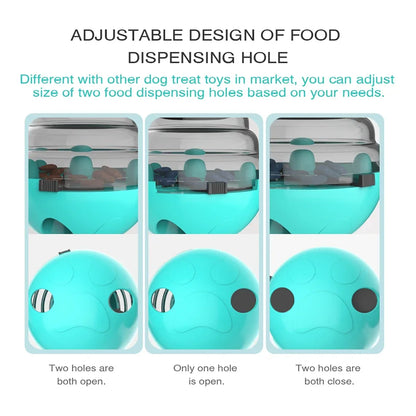 Adjustable design of food dispensing holes for Dog Toy Treat Dispenser For Small Big Dogs Interactive Shaking Leakage Food Container.