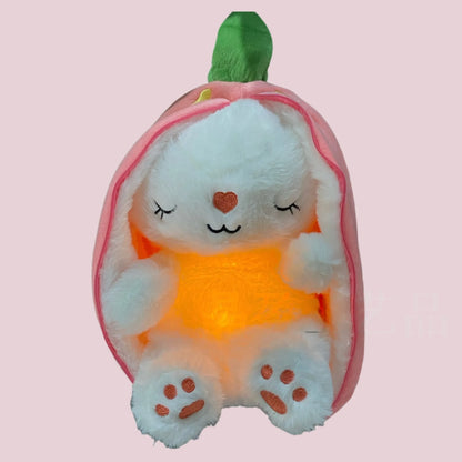 Glowing stuffed animal sleep aid plush doll with breathing belly, cute peach design, cotton, calming bedtime gift for kids