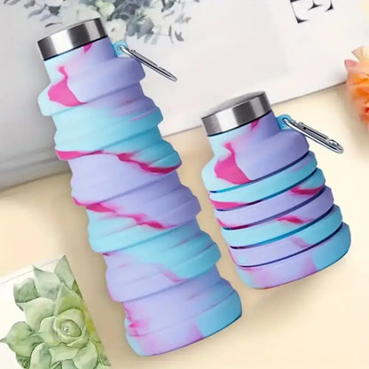 Collapsible water bottle with carabiner, foldable leak-proof travel bottle for gym, camping, hiking, 500ml