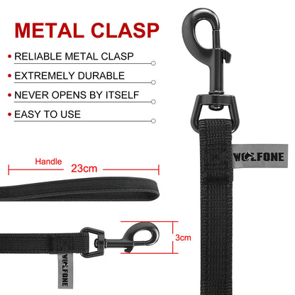 Long dog training leash with metal clasp, durable handle, and secure black strap for easy dog training and control