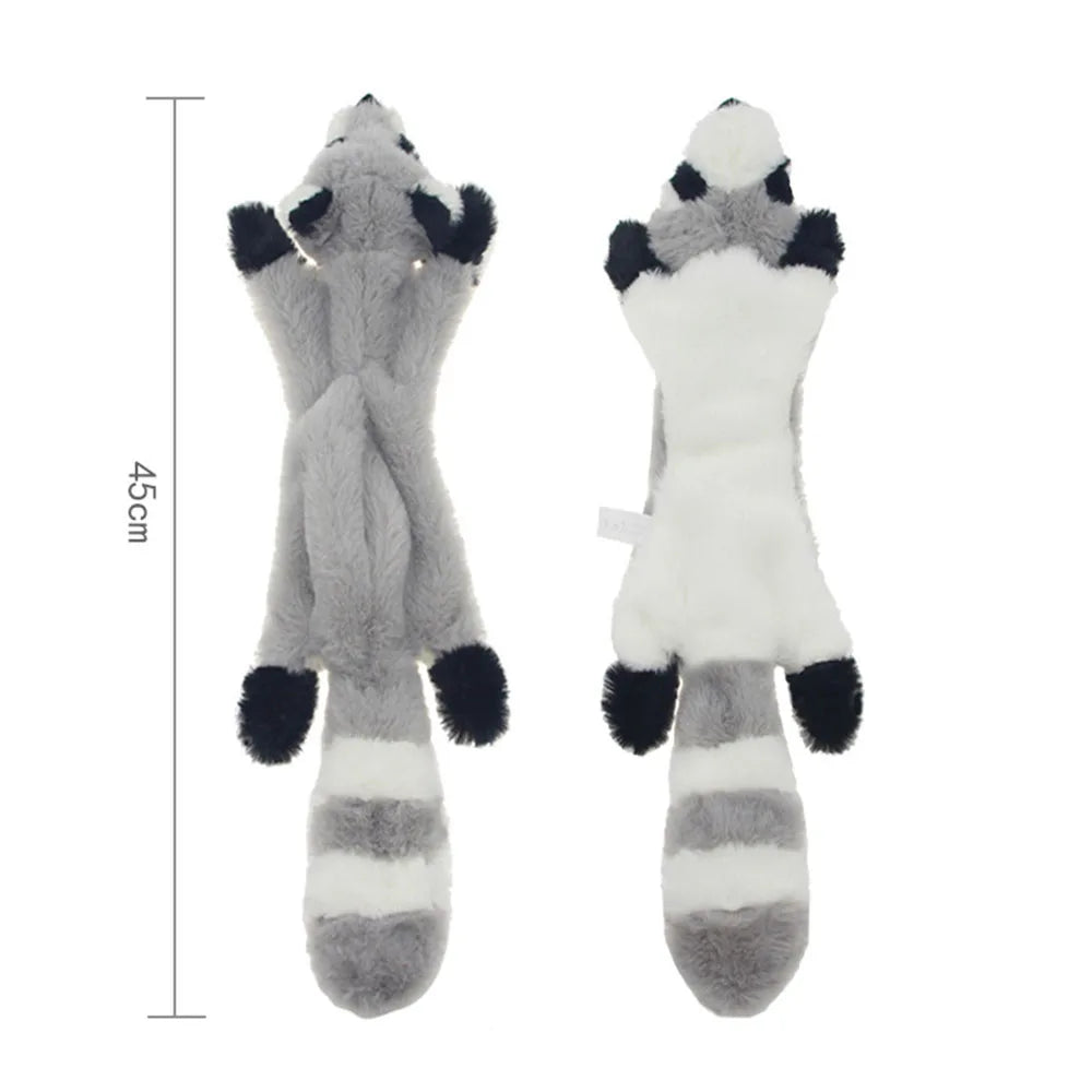 stuffingless squeaky dog toy plush raccoon-style chew toy with crinkle and squeakers, 45cm durable pet toy