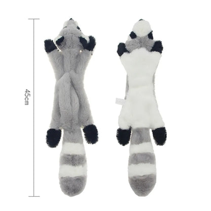 stuffingless squeaky dog toy plush raccoon-style chew toy with crinkle and squeakers, 45cm durable pet toy