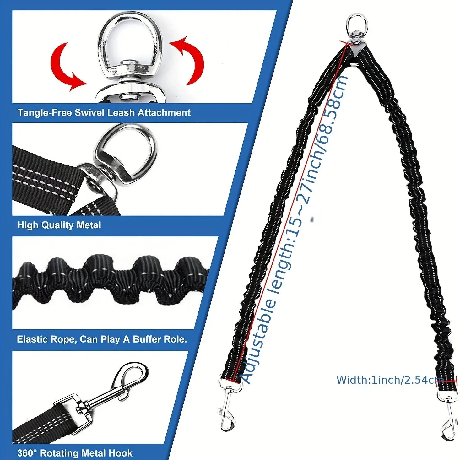 Pet Dog Double Leashes Dog Leash Rope Elastic Extended Pet Leash Belt Outdoor Training for Two Double Small Medium Dogs Lead features.