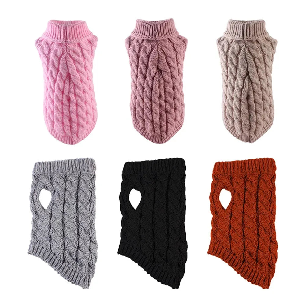New Pet Small Pet Dog Clothes Sweater Fashion Autumn Winter Solid Fried Dough Twists Knitting Warm Comfort Clothing in various colors.