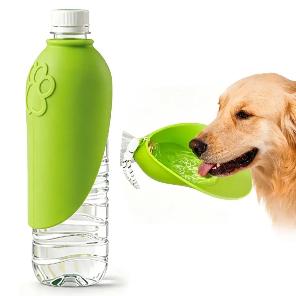 Portable dog water bottle green leak-proof plastic travel bowl for outdoor walks, hikes and travel, 5pcs