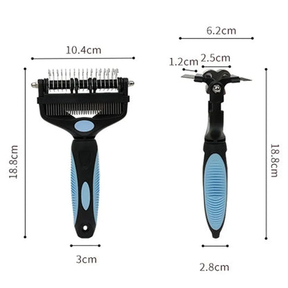 3 in 1 pet deshedding brush for dogs and cats, black and blue grooming comb with fur knot cutter, 18.8cm