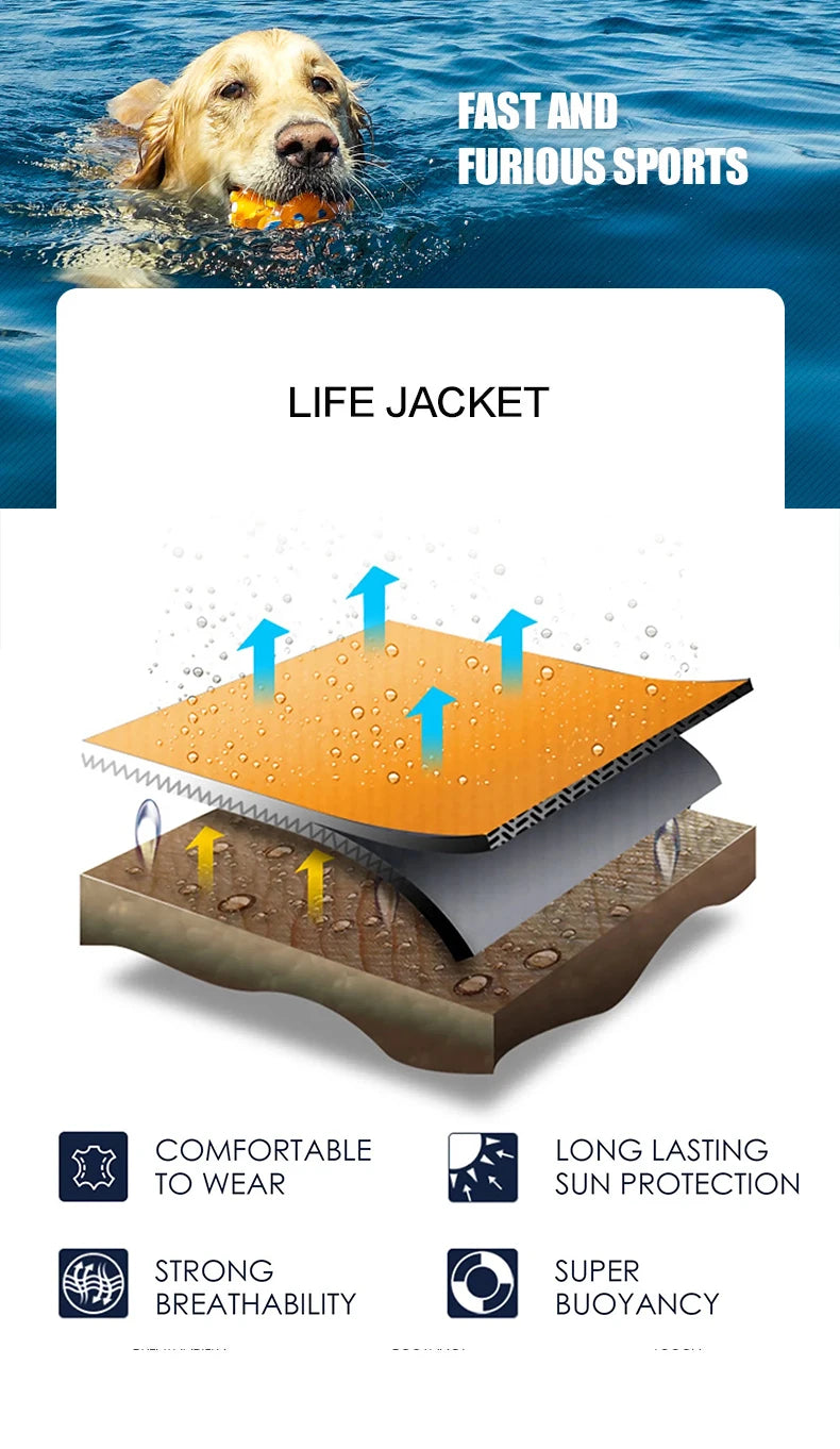 Dog life jacket for swimming, breathable, buoyant, reflective safety vest for pool, surfing, and drifting