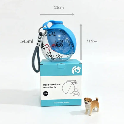 portable dog water bottle with lanyard, leak-proof spherical pet drinking fountain, 545ml, for dogs and cats