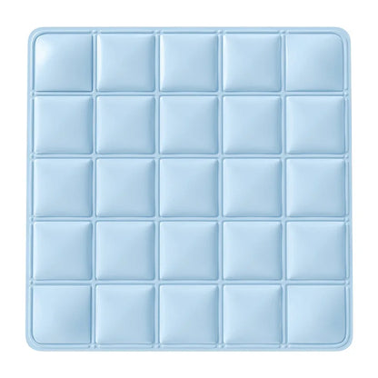 Blue cooling gel pet mat with grid pattern, PU sleeping pad for indoor/outdoor summer heat relief, hand washable