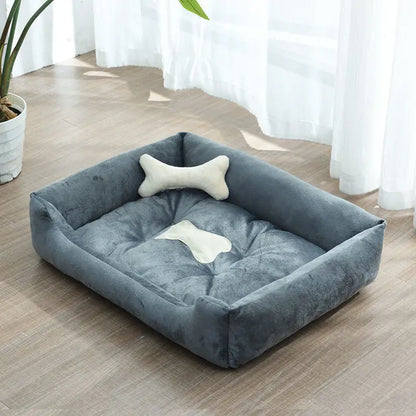 Dark gray all-season pet bed house for small, medium, large dogs and cats, soft cotton washable sleeping bed with bone pillow