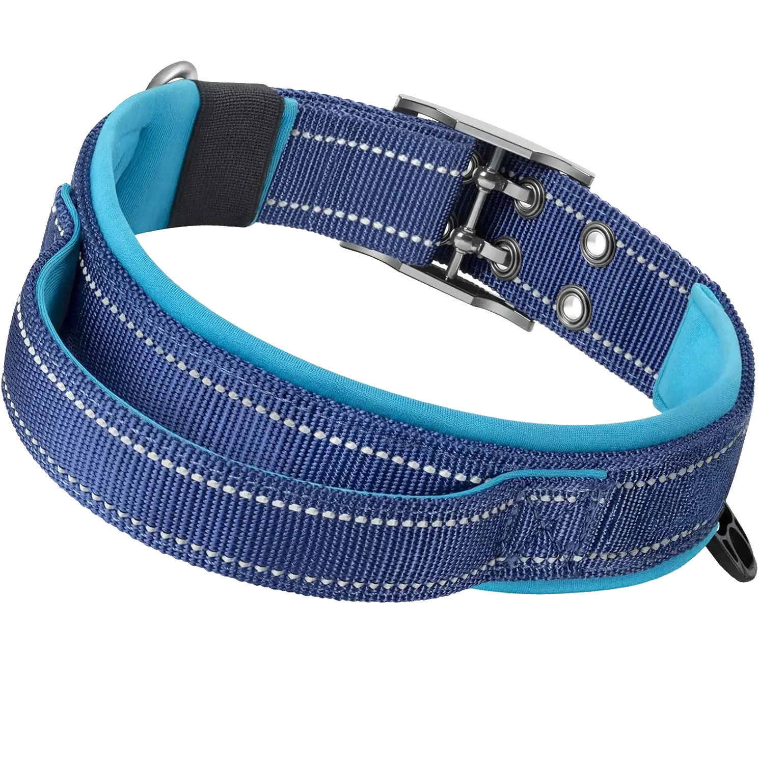 heavy duty tactical dog collar blue padded reflective military collar with handle quick release for medium and large dogs