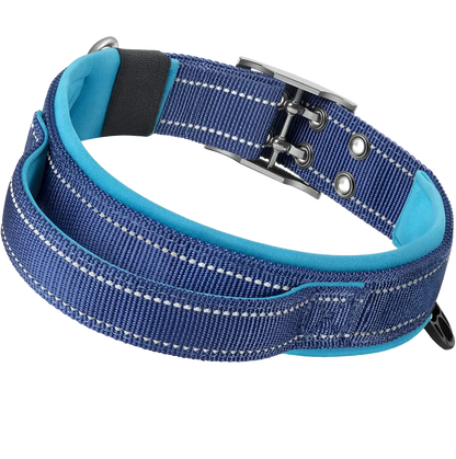 heavy duty tactical dog collar blue padded reflective military collar with handle quick release for medium and large dogs