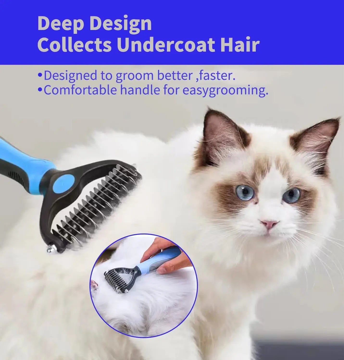 dog deshedding brush for cats and dogs, stainless steel undercoat hair remover with comfortable handle