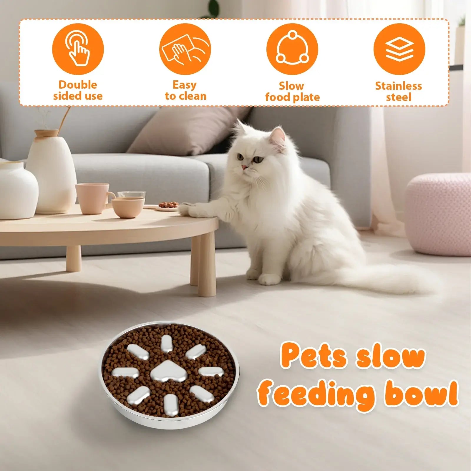 stainless steel slow feeder dog bowl double sided use anti overturning pet slow feeding bowl for cats and dogs