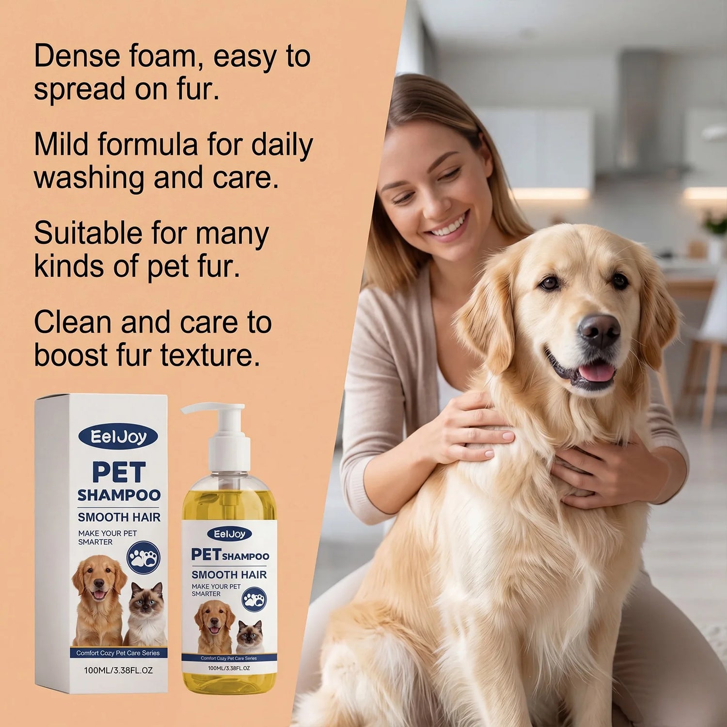 Moisturizing pet shampoo for sensitive skin with dense foam for daily pet fur cleaning and care
