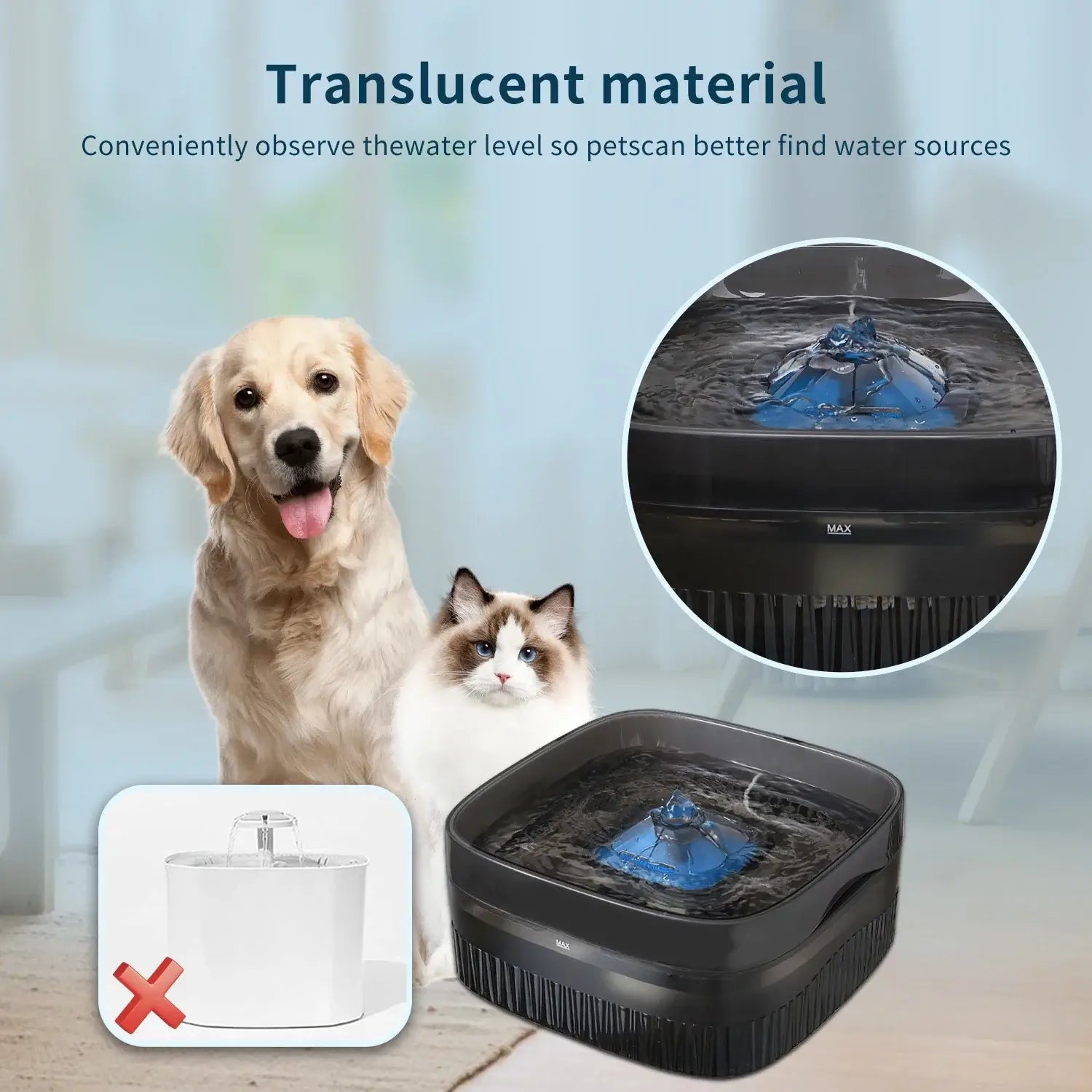 large capacity pet water fountain translucent black dispenser for cats and dogs with ultra-quiet pump