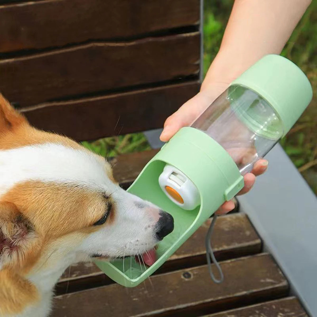 portable dog water bottle with food container for dogs and cats, green travel pet water cup