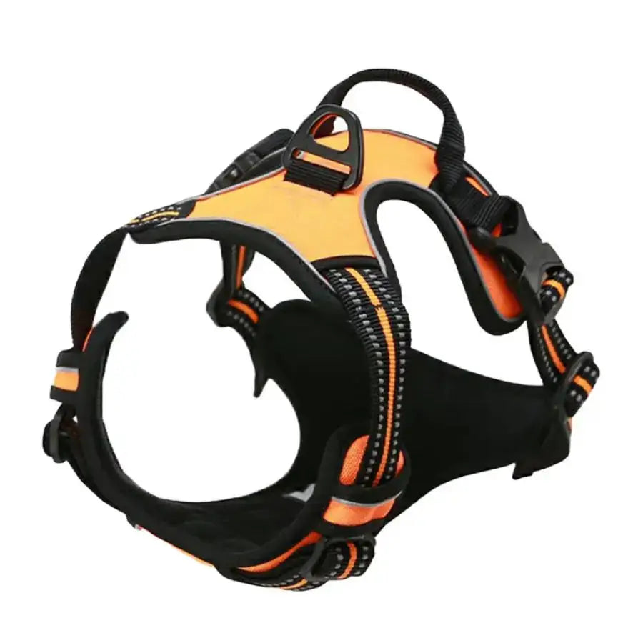 Orange no pull dog harness reflective vest with handle, front clip, buckle, nylon for medium to large dogs walking