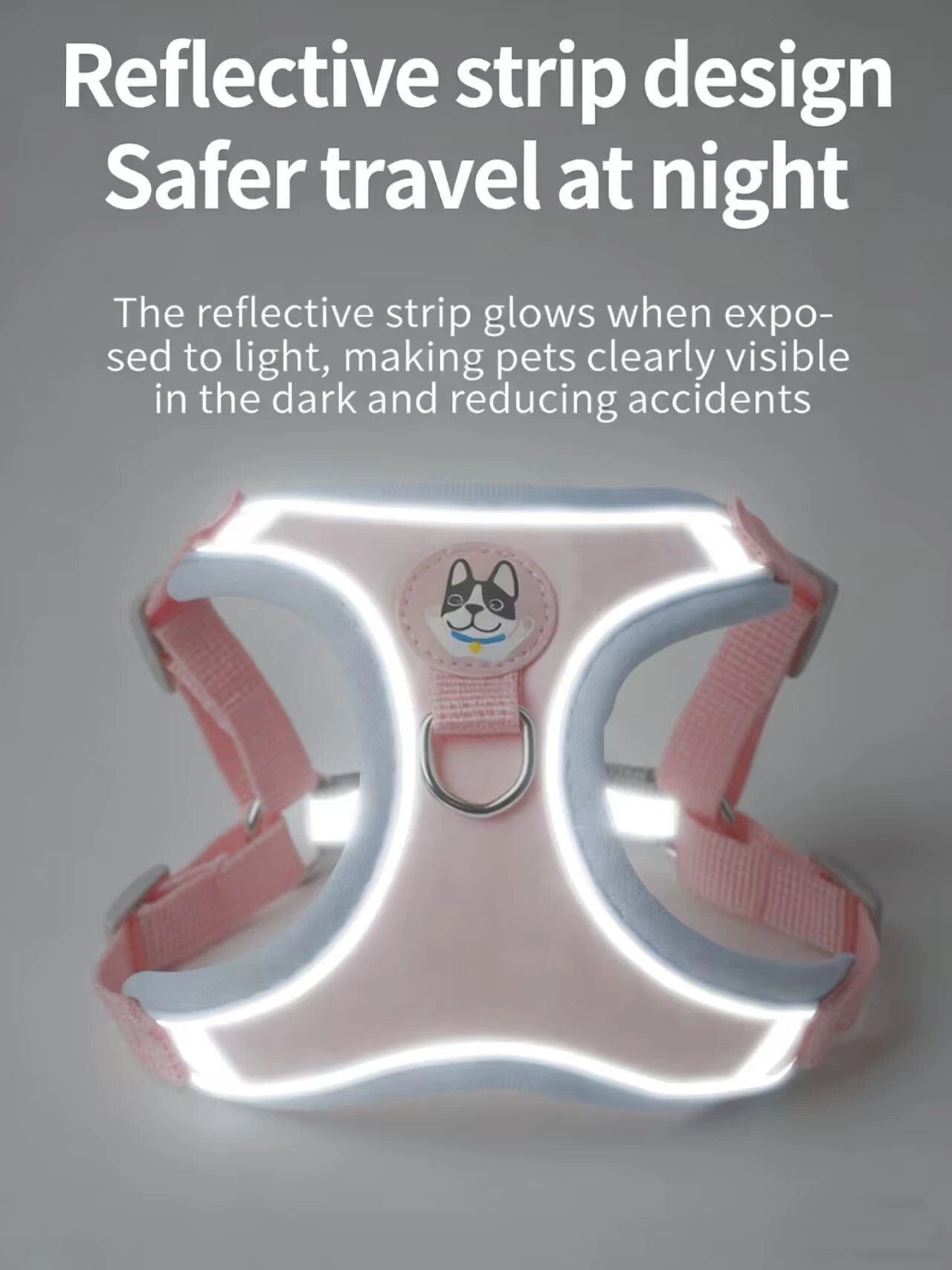 Reflective adjustable dog harness leash set with glowing strip for safer nighttime pet walks