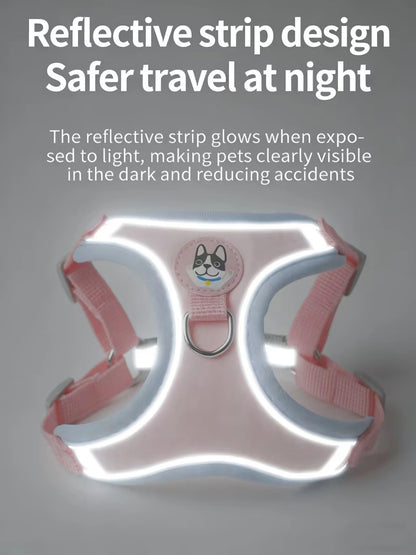 Reflective adjustable dog harness leash set with glowing strip for safer nighttime pet walks