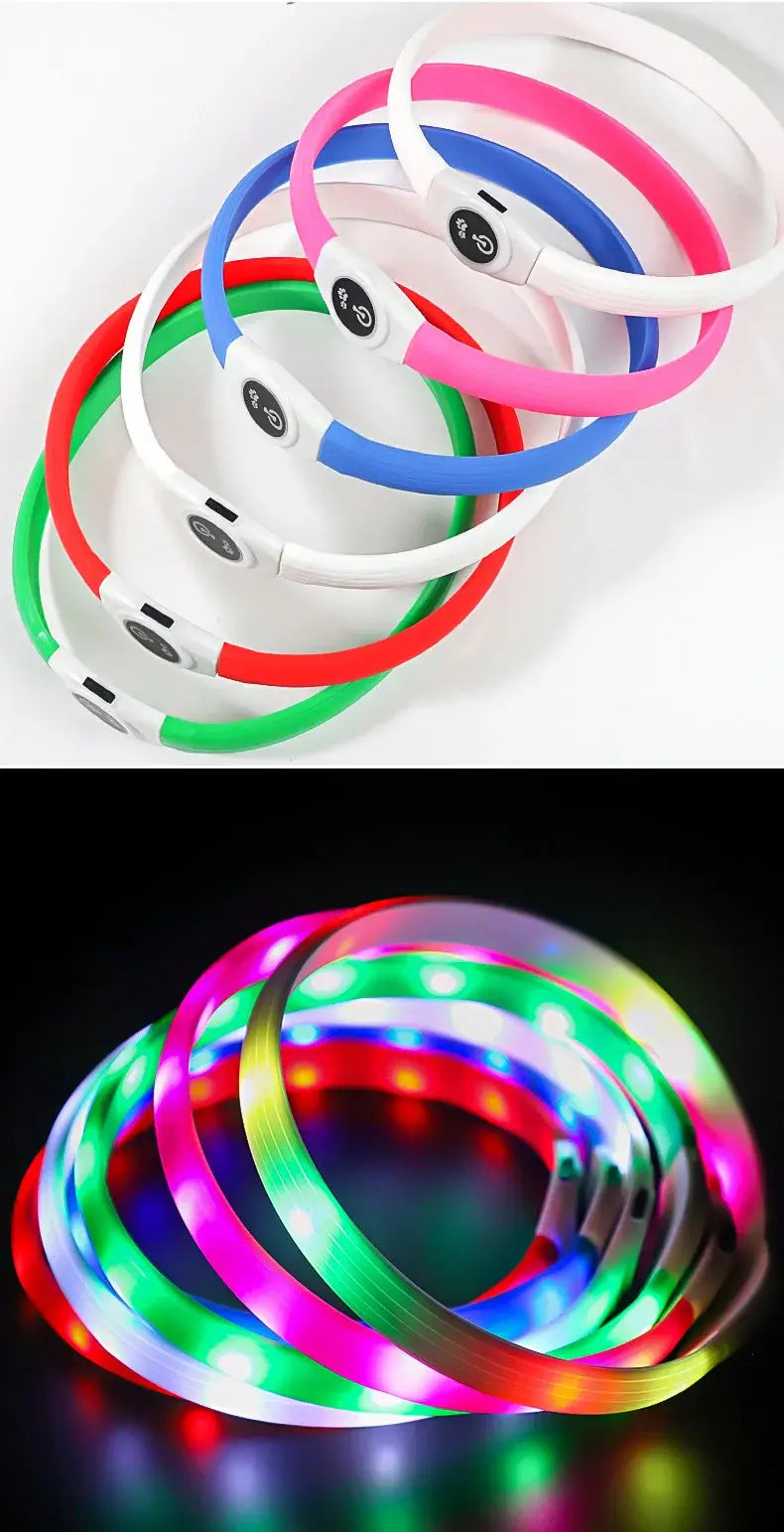 LED dog collar waterproof PVC USB rechargeable glowing LED dog collar with 3 modes for large, medium and small dogs