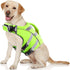 Green waterproof dog life jacket with reflective stripes and extra handle for safe, stylish dog water adventures