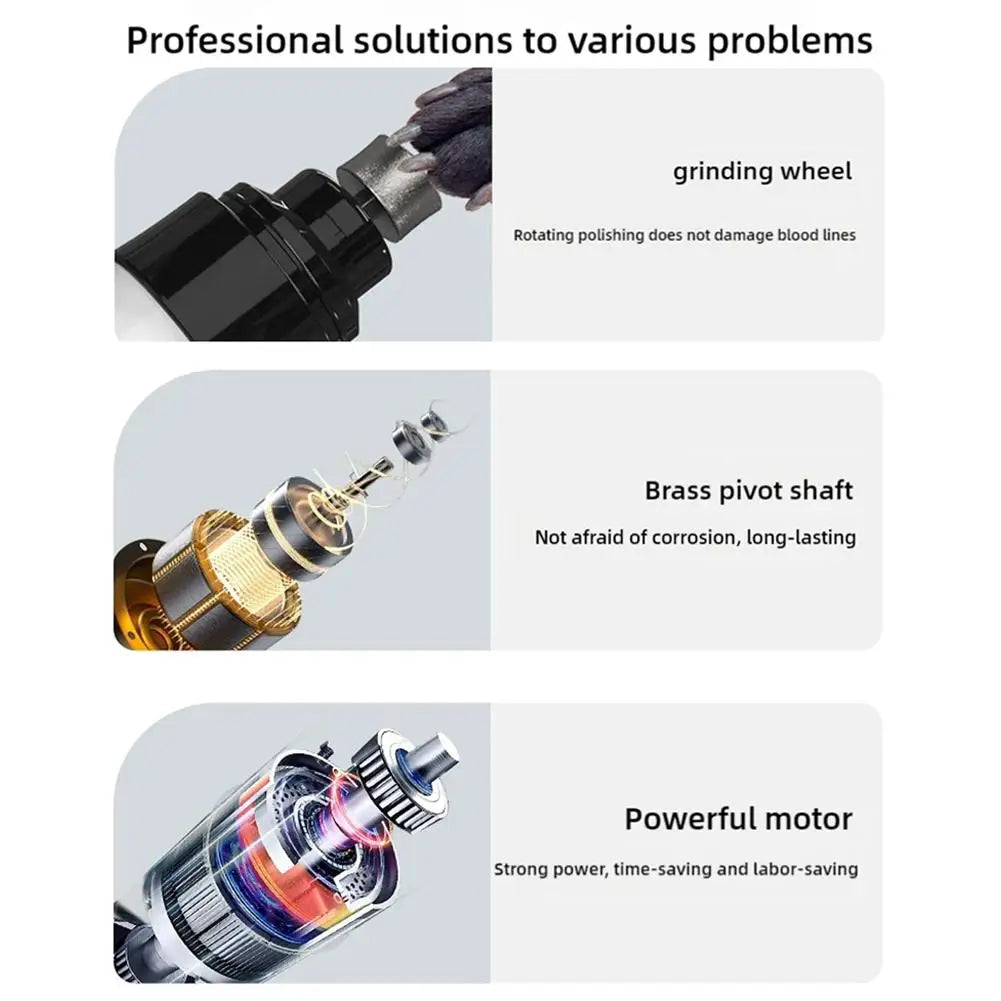 electric dog nail grinder with grinding wheel, brass pivot shaft, and powerful motor for safe pet nail trimming