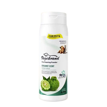 Pet dry shampoo powder for dogs and s, bergamot scent, plant-based waterless cleaning and odor elimination