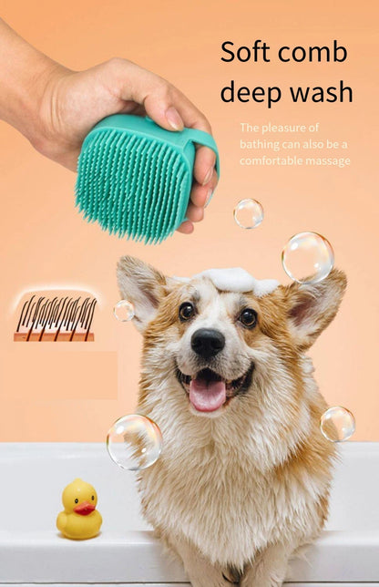 silicone pet bathing brush for dogs and cats, soft comb deep wash, shampoo dispensing grooming tool