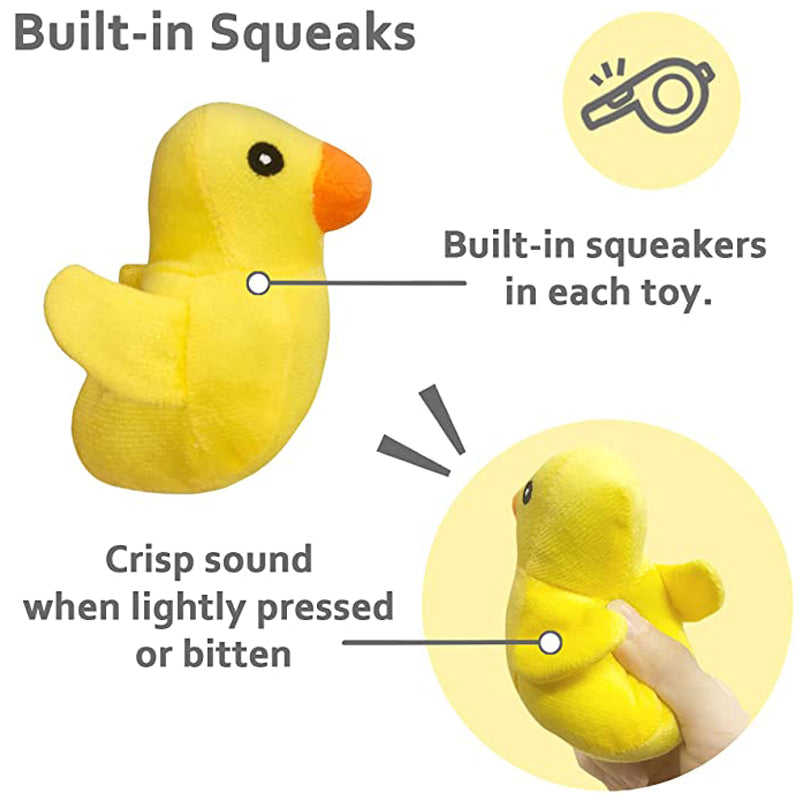 plush squeaky dog chew toy with built-in squeaks, yellow duck shape for small and medium dogs, soft fleece pet toy