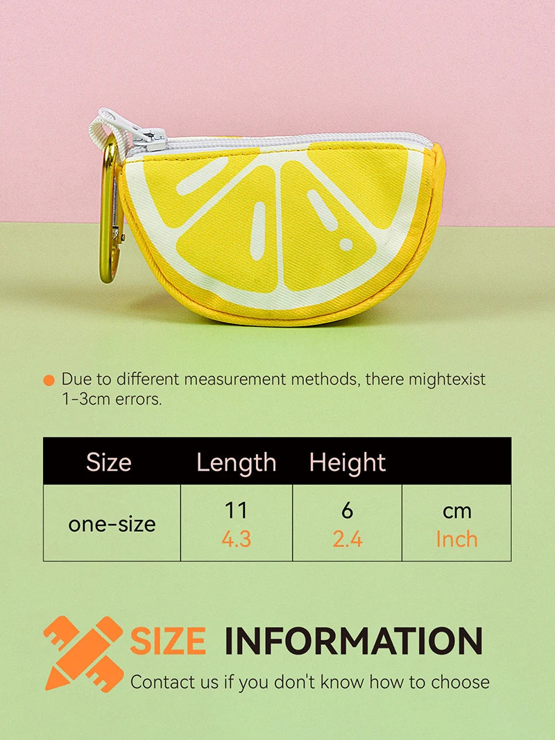 Lemon slice dog poop bag holder dispenser pouch, one-size pet waste bag carrier with zipper and keyring