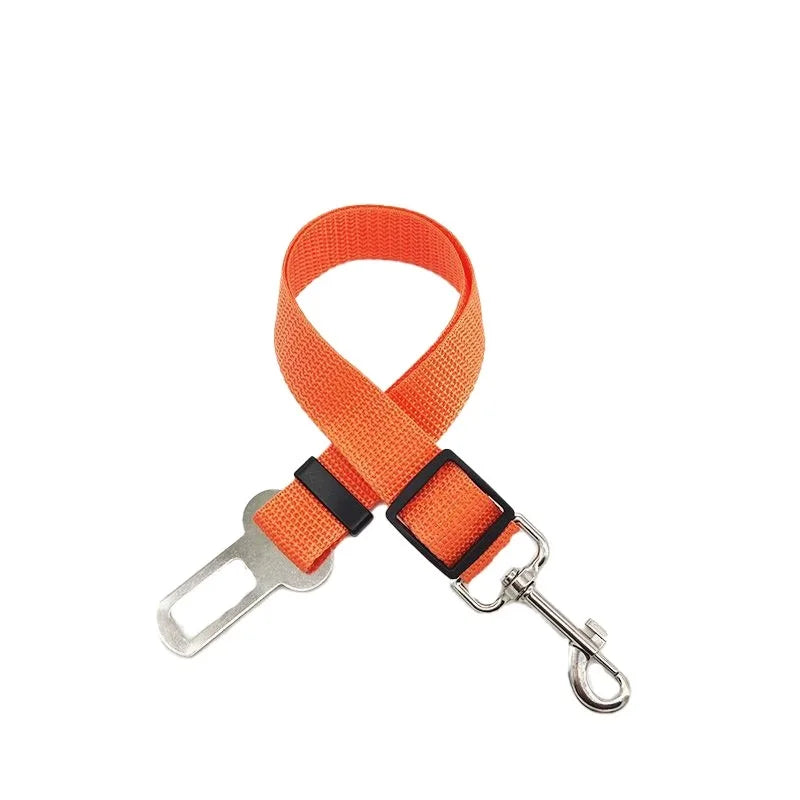 dog car seat belt orange nylon adjustable pet safety leash with metal clip for travel and car harness use