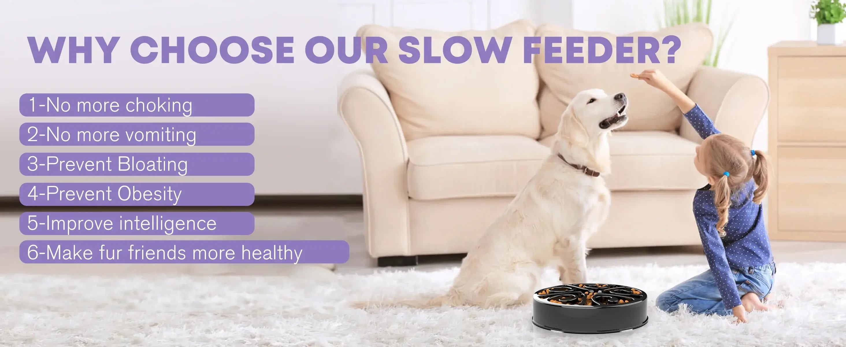 Slow feeder dog bowl with pet and child, anti-gulping non-slip feeding bowl for dogs, helps prevent choking and bloating