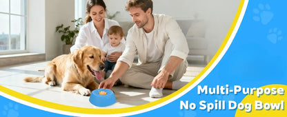 Family using a slow feeder dog bowl for pets, anti-spill feeding bowl for dog training and liquid treats