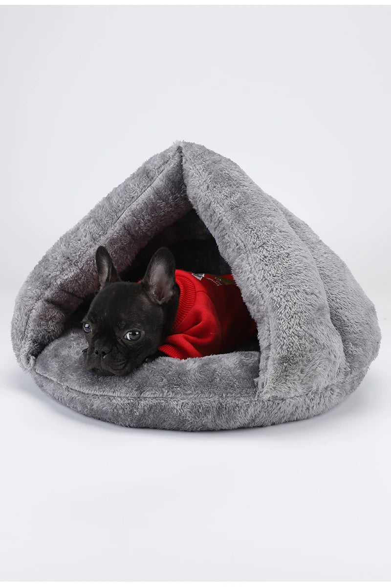washable plush dog bed cozy gray triangular pet tent for small dogs and puppies
