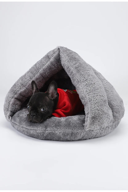 washable plush dog bed cozy gray triangular pet tent for small dogs and puppies
