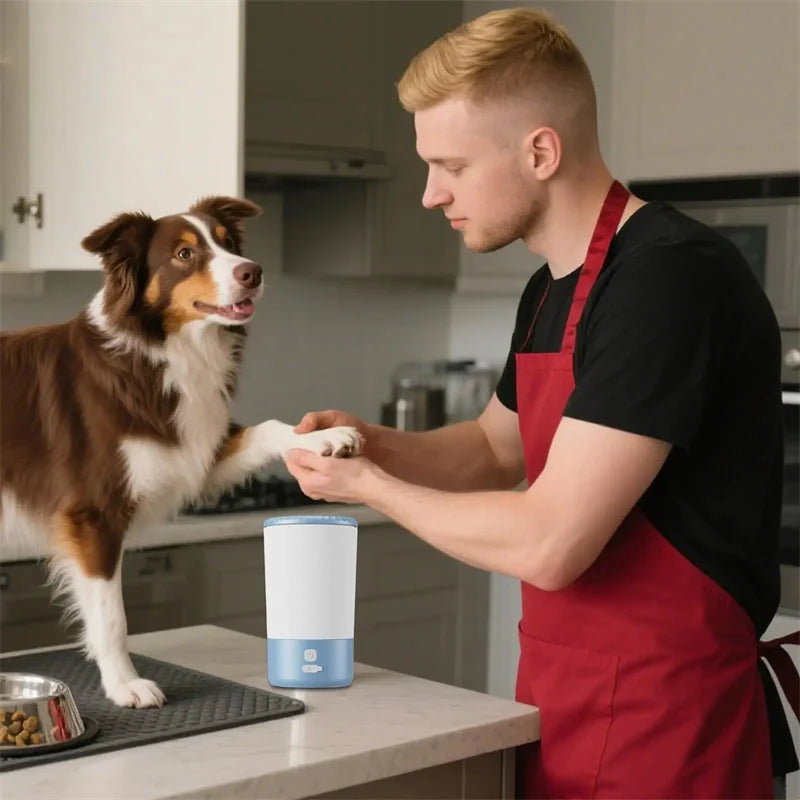 automatic pet paw cleaner for dog paw washing, portable USB-C rechargeable washer cup with soft silicone brush