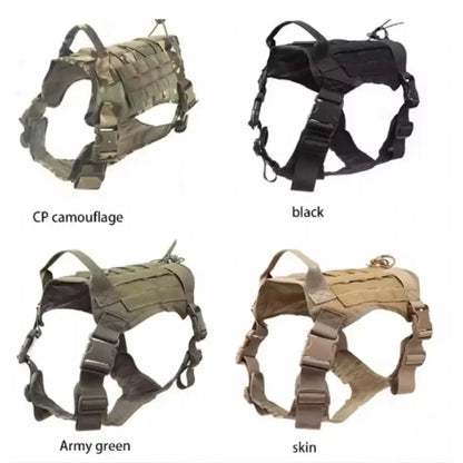 military training dog harness in CP camouflage, black, army green, and skin colors for small to large dogs