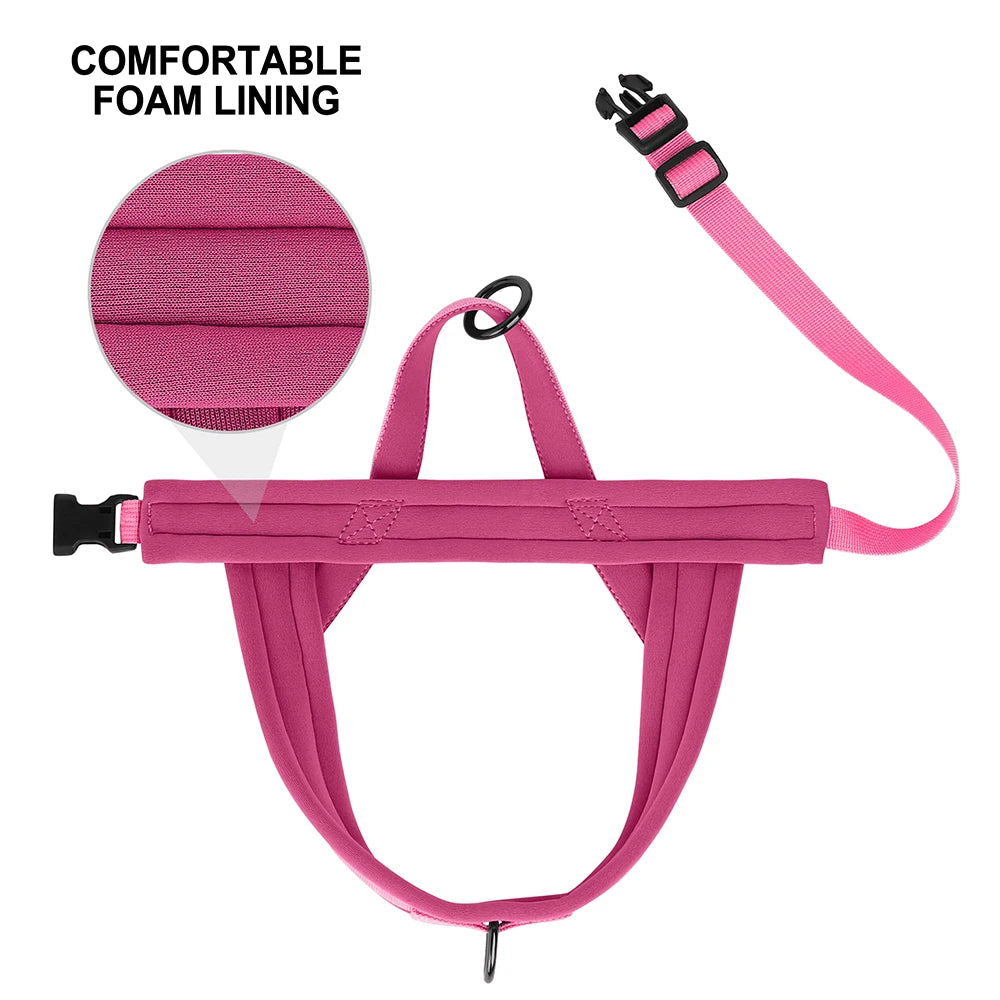Pink no pull dog harness with padded foam lining, adjustable nylon vest for small and medium dogs
