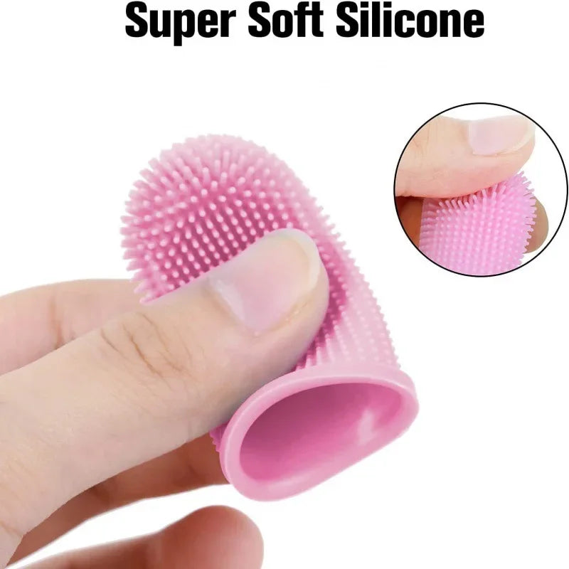 silicone finger toothbrush for dogs pink super soft pet teeth cleaner with 360° silicone bristles