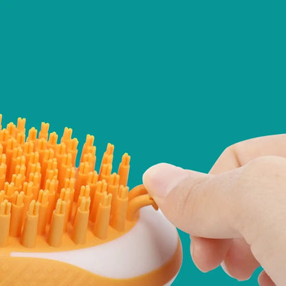 shampoo dispenser dog bath brush with soft silicone bristles and grip handle for gentle pet grooming and massage