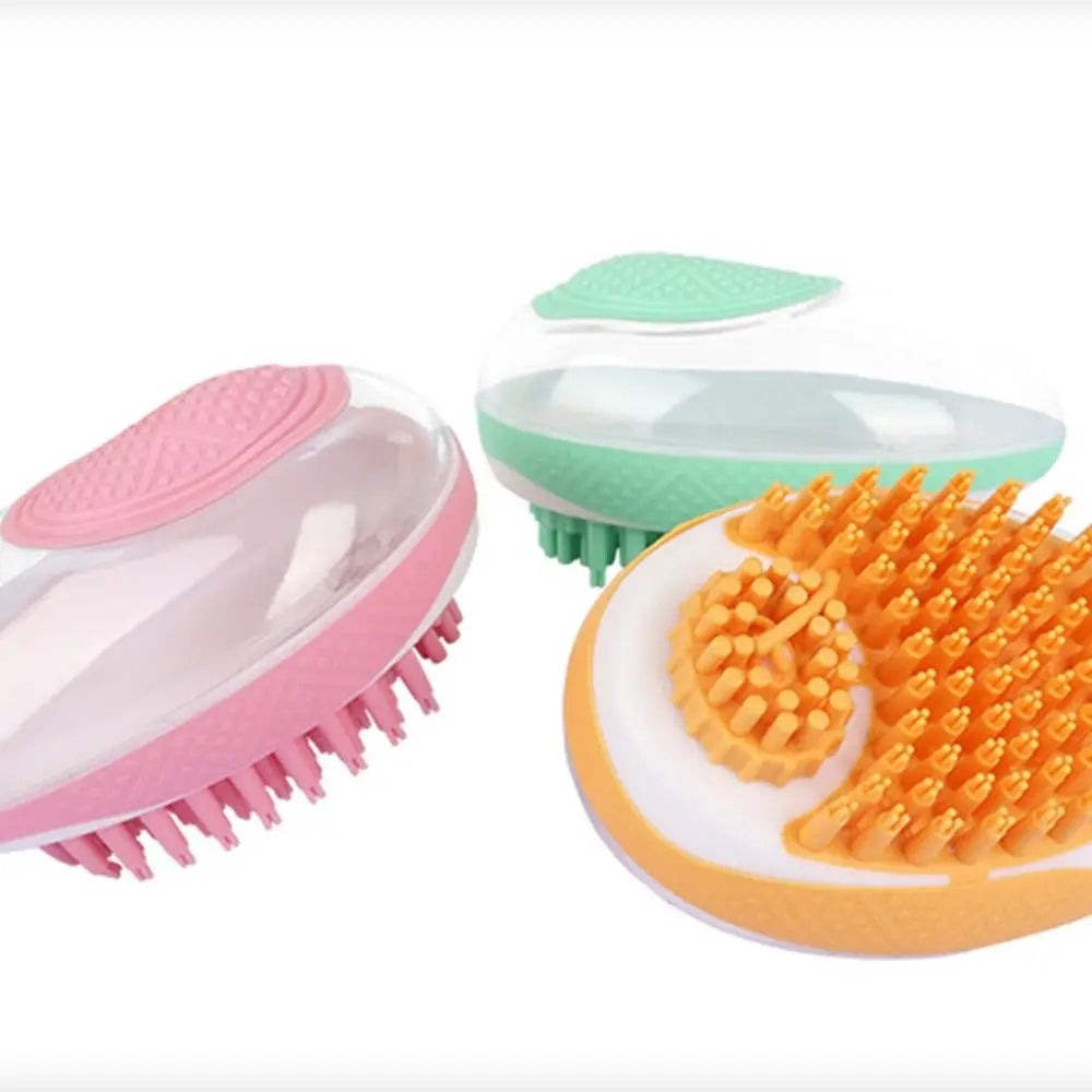 shampoo dispenser dog bath brush 2-in-1 silicone pet grooming comb for dog and cat bathing, massage, and shower cleaning