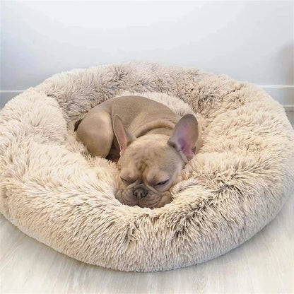 washable plush donut cat bed, soft fluffy pet sleeping bed for winter comfort