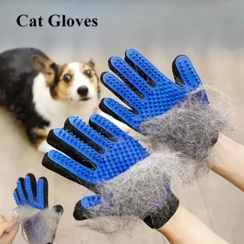 pet hair remover glove for cat and dog grooming, deshedding silicone mitt with hair removed for cleaning and massage