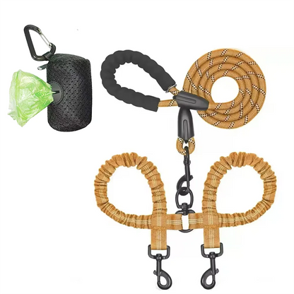 Pet Dog Leashes Walk 2 Two Dogs Nylon Leash Coupler Double Ropes Twin Leads Walking Dog with Poop Bag Multi Leashes 1.5+0.5M