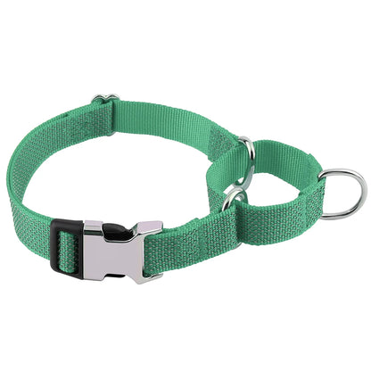 reflective nylon dog collar with handle green adjustable training collar for small medium large dogs