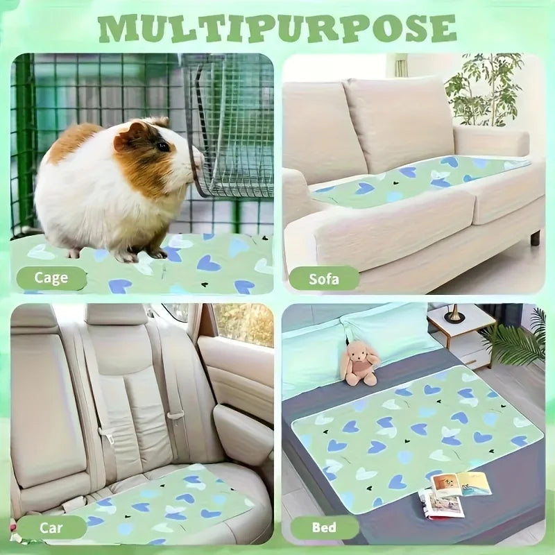 washable pet cage mat for cages, sofas, cars and beds with fun heart prints for rabbits, guinea pigs, cats and reptiles