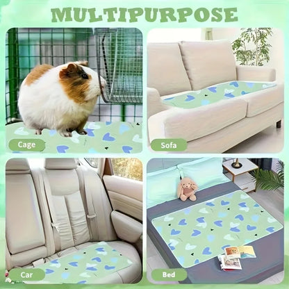 washable pet cage mat for cages, sofas, cars and beds with fun heart prints for rabbits, guinea pigs, cats and reptiles